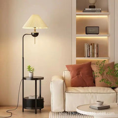 Elegant Cream Floor Lamp with Charging Station